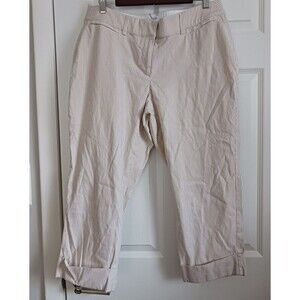 Lane Bryant Lena Crop Pants Striped Hook Closure Stretch Beige Size 16